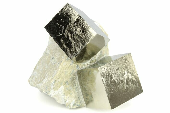 Two Natural Pyrite Cubes In Rock - Navajun, Spain #227701